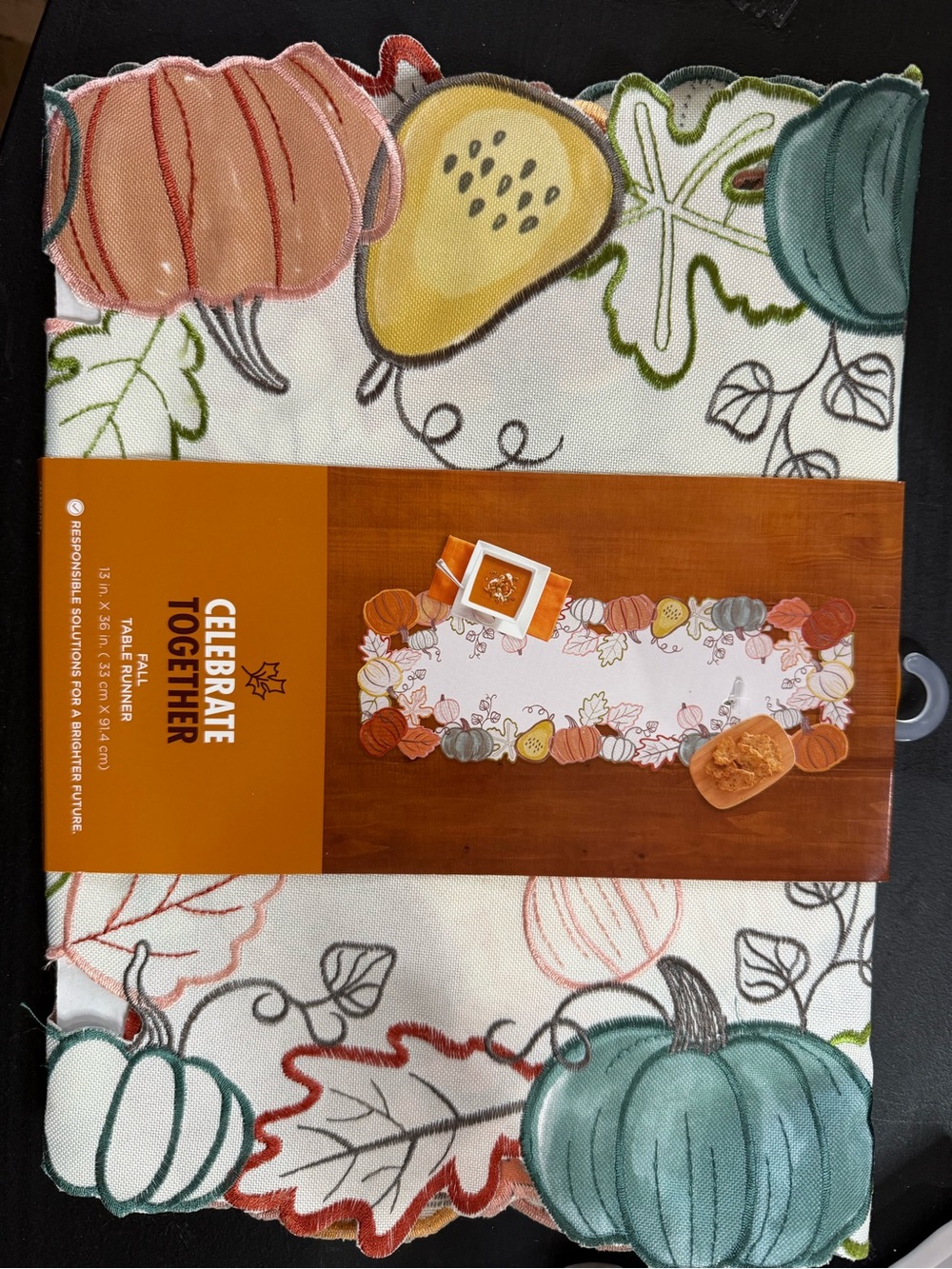 Fall Pumpkin Table Runner - Orange, Yellow, Teal, Green